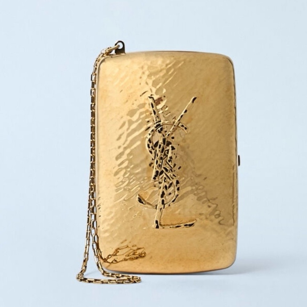 SAINT LAIRENT Minaudiere hammered logo clutch wristlet - Picture 1 of 6